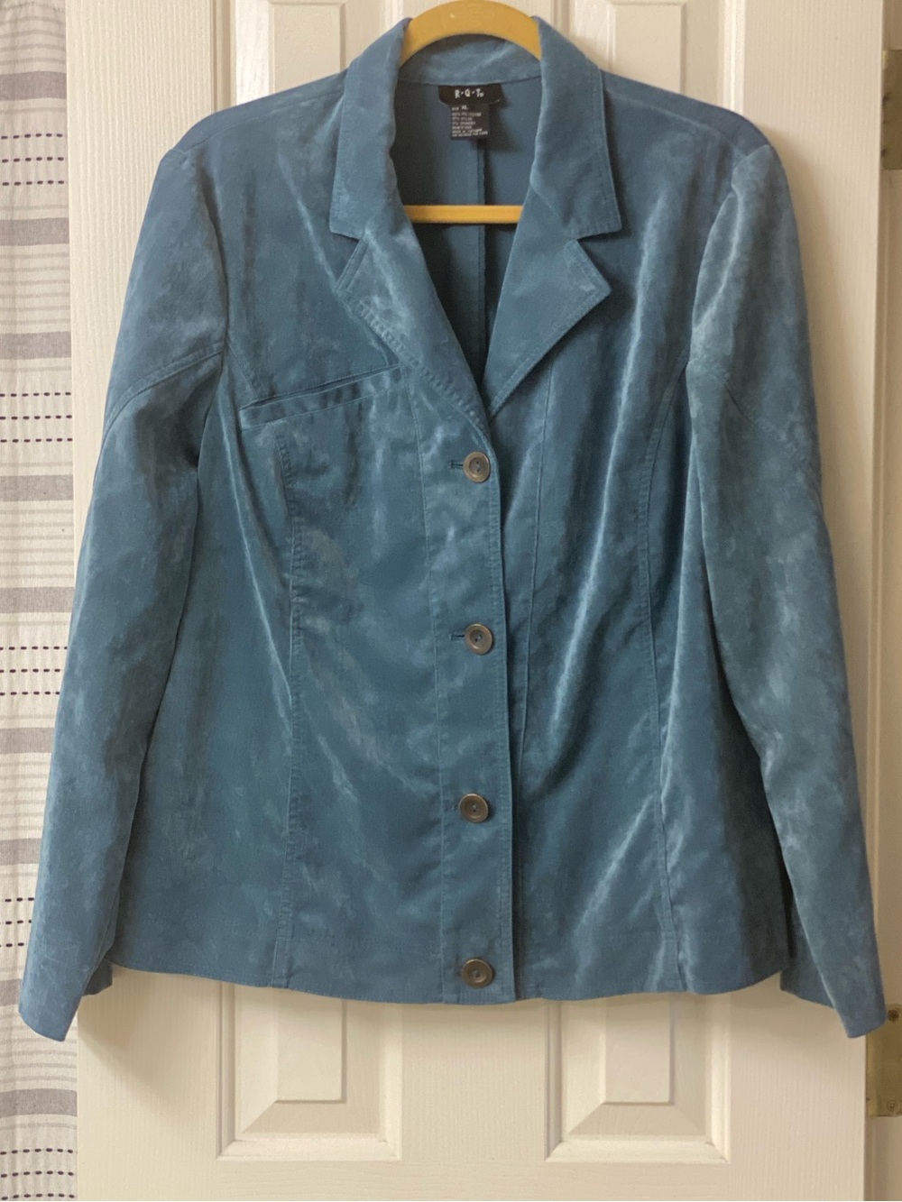 R Q T Teal Blue Brushed Corduroy Button-Front Women's Jacket Size XL